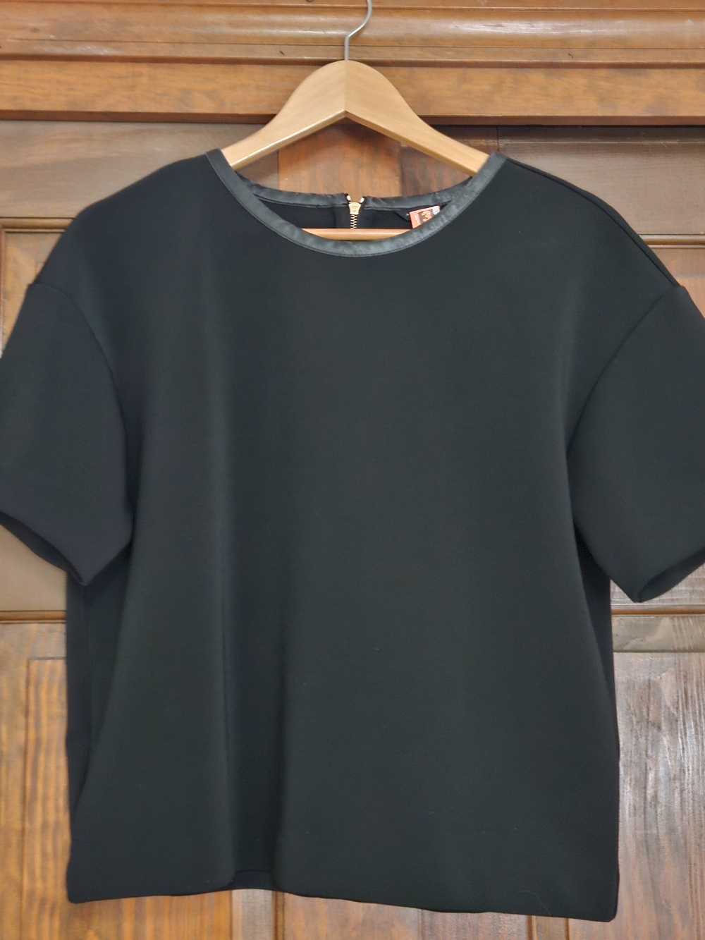 Black Short-Sleeve with Leather Trim